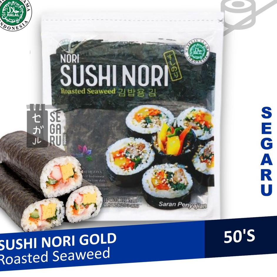 

♛ Sushi Nori Sheet Gold 50 Lembar | Sushi Roasted Rumput Laut Halal MUI ♦