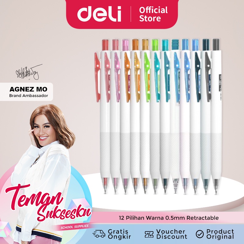 

Deli Colorful Gel Pen / Gel Pen 12 Pilihan Warna 0.5mm Retractable A200