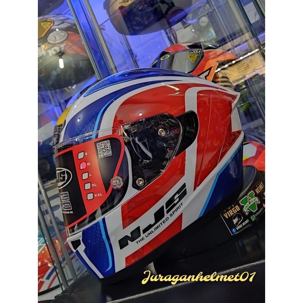 HELM NJS ZX-1 TRICOLOR WHITE RED BLUE NEW MOTIF|HELM NJS ZX 1 MOTIF
