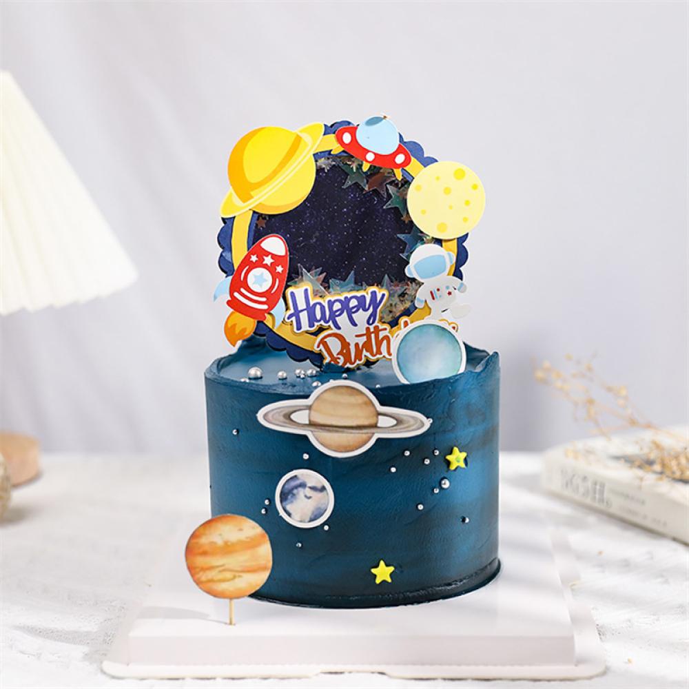 Timekey Astronot Dekorasi Kue Planet Topper Kue Spaceman Baking Ornamen Untuk Anak Laki-Laki Semesta Tema Luar Angkasa Perlengkapan Pesta Ulang Tahun H6L3
