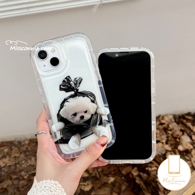 IPHONE Casing Ponsel Pasangan Kompatibel Untuk Iphone11 12 14 13 Pro Max XR X7 8 6 6s Plus XS Max Kreatif Kantong Plastik Lucu Anjing Kucing Bening Shockproof Airbag Lembut Tpu Penutup Belakang