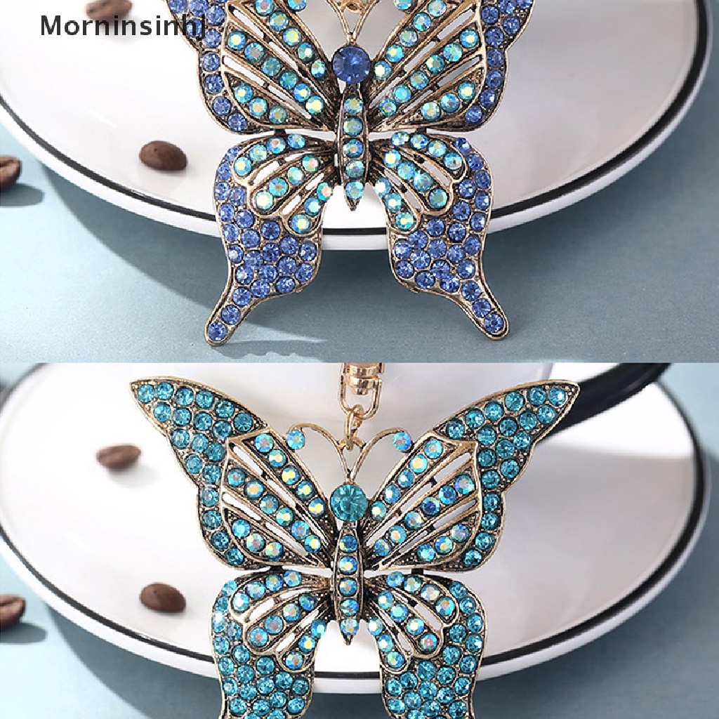 Mornin Fashion Ornamen Warna Baru Kristal Berongga Kupu-Kupu Berlian inlay Logam Gantungan Kunci Kerajinan Mobil Liontin Hadiah Lady Bag Key Ring Dekorasi Rumah Hadiah id