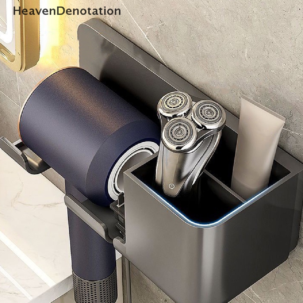 [HeavenDenotation] Tempat Pengering Rambut Tempel Dinding Untuk Rak Kamar Mandi Tanpa Bor stand Pengering Rambut Plastik Bathroom Organizer HDV