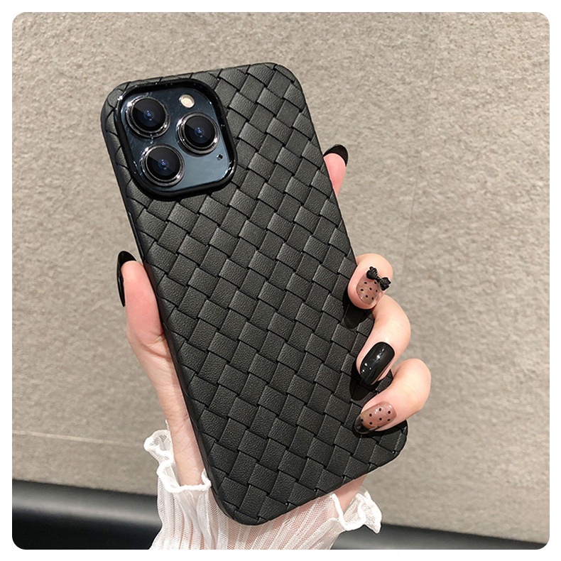 IPHONE Mantel Tipis Lembut Dengan Motif Kain Tenun Breathable Untuk Iphone14 13 12 11 Pro Max X XR XS Max7 8 Plus SE 2020 Solid Grille Penutup Belakang