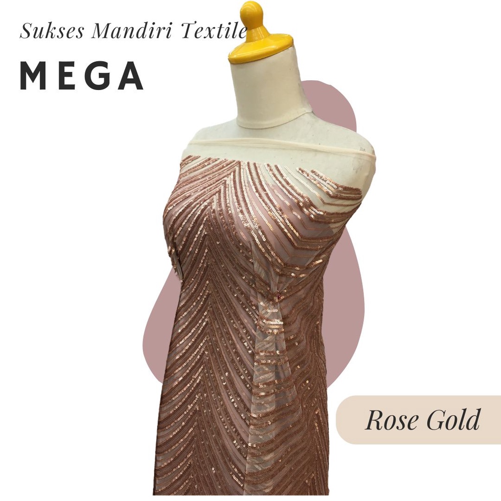 [MEGA] Brokat Brukat Tile Payet Premium Mewah Warna Rose Gold Pink | Harga ½ meter = 50 cm (Bahan Dr