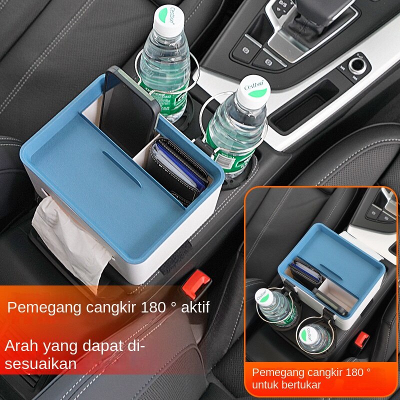 【Ready Stock】Kotak Tisu Multifungsi Untuk Sandaran Tangan Mobil Dengan 2 Cup Holder/Mobil Car Cup Holder/Kotak Jaringan Kertas Multi-fungsi