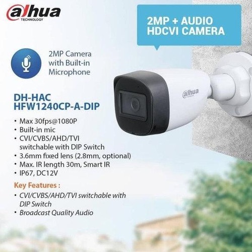 DAHUA Camera Outdoor DH-HAC-HFW1240CP-A-DIP 1080p 2MP BUILT IN MIC