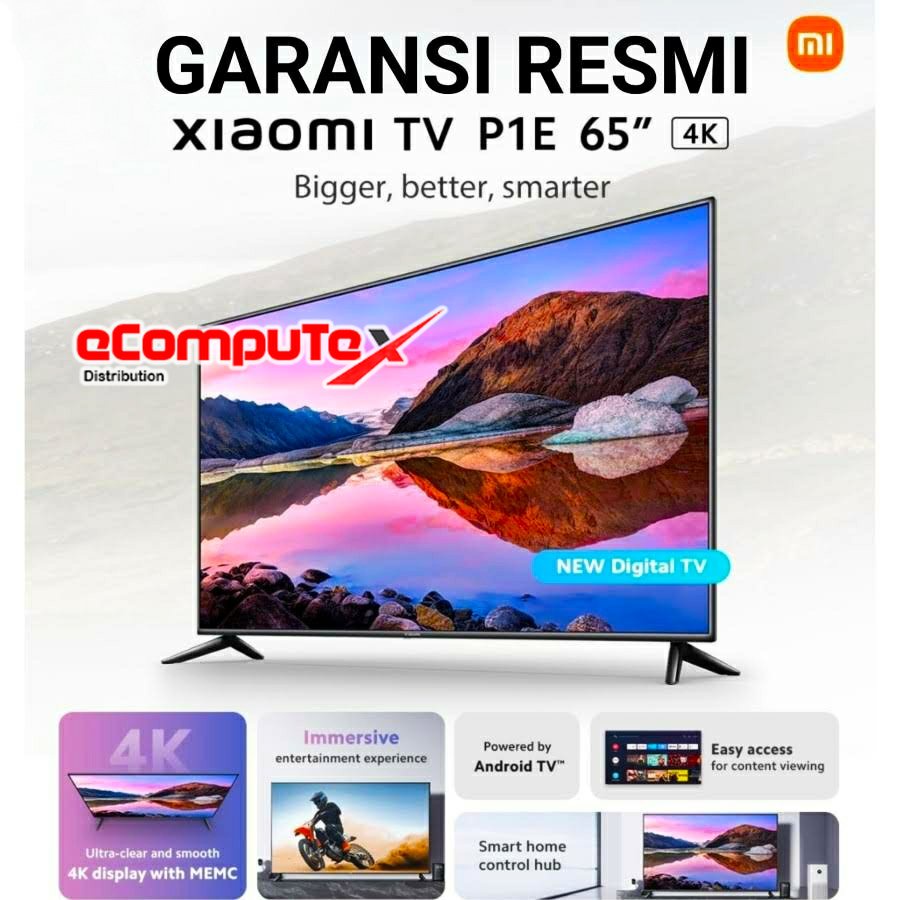 XIAOMI TV P1E 65 INCH QLED 4K UHD SMART ANDROID TV SUPPORT DVBT2 HDR10 GARANSI RESMI