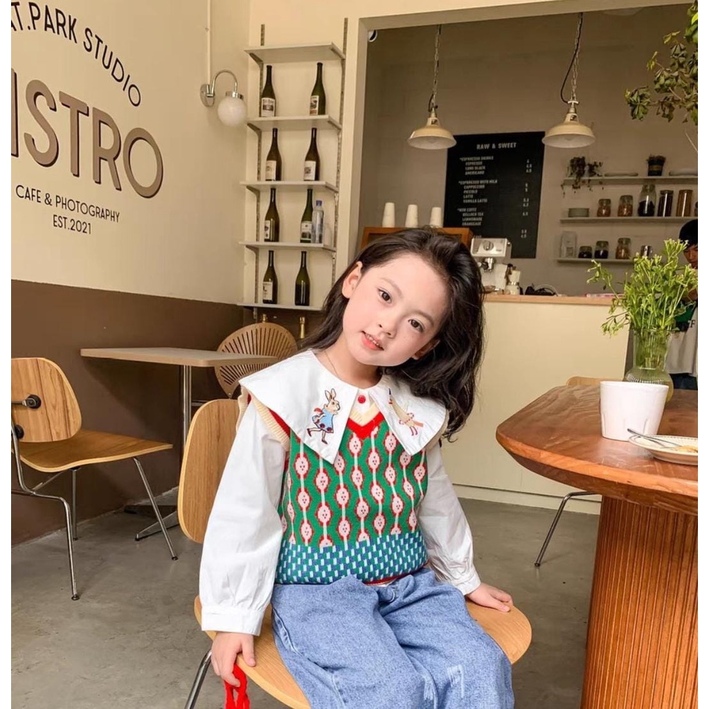 B442 - Setelan Baju Kemeja Lengan Panjang Anak Cewek / Set Jeans Anak Cewek Terbaru / Setelan Baju K