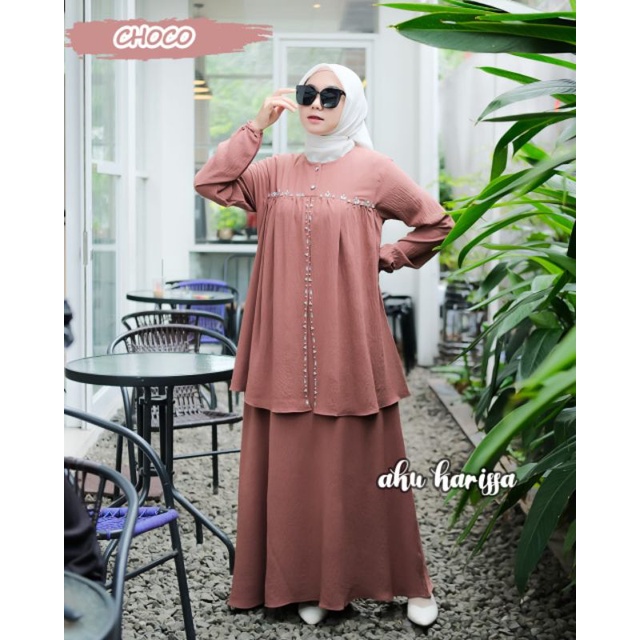 Febrina Dress Ori Aku Karissa / Gamis Crinkle Ornamen Payet