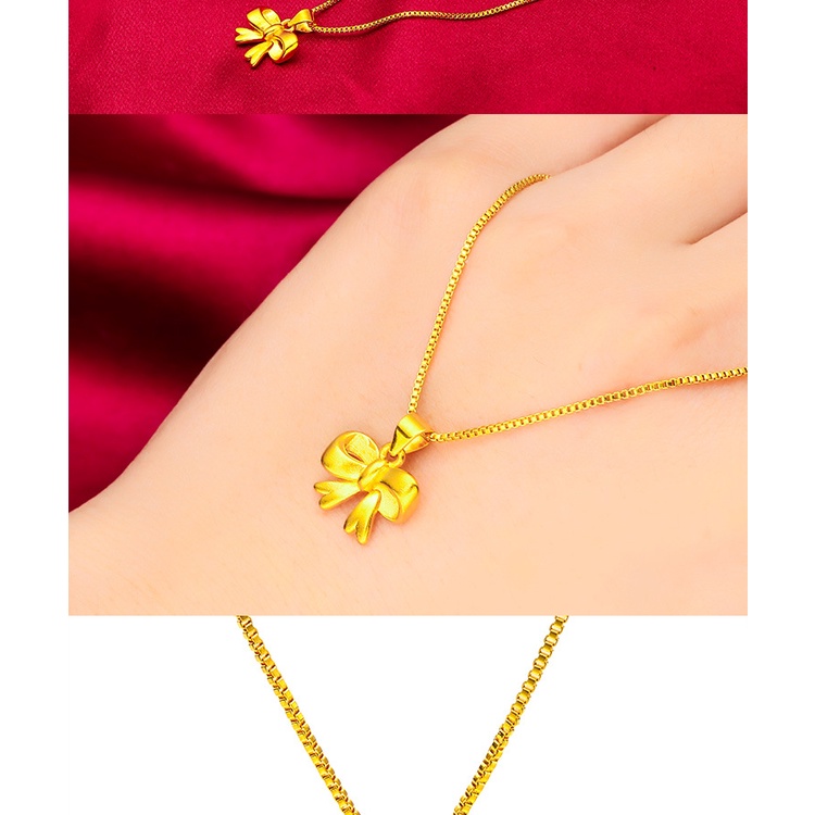 Goldkingdom Perhiasan Fashion Emas Asli Kadar 375Bangkok Aksesoris Ready Stock Baru Busur Liontin Kotak Rantai Wanita Kalung Buram