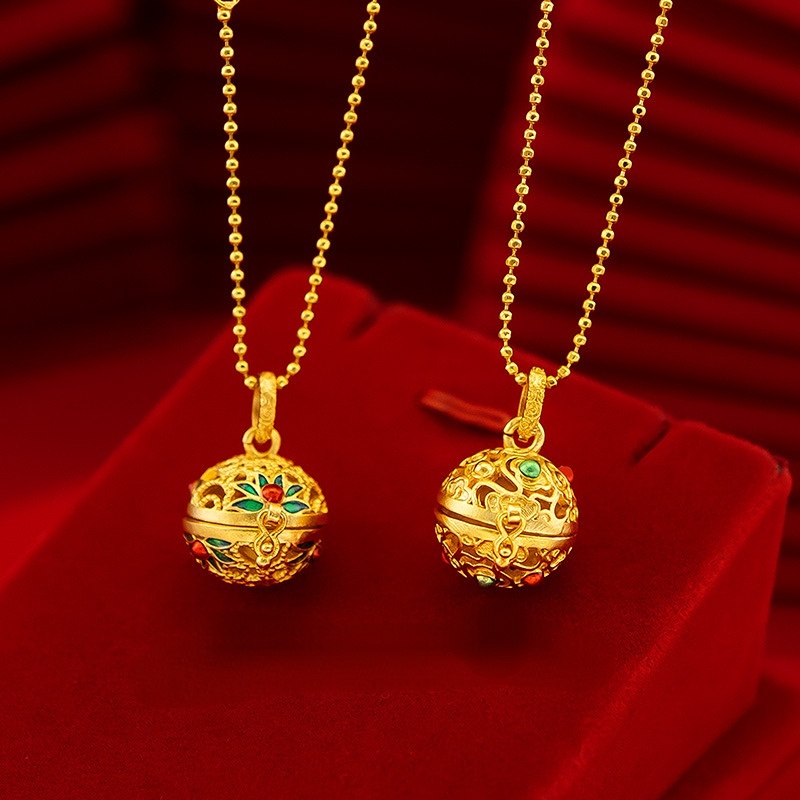 Goldkingdom Perhiasan Fashion Emas Asli Kadar 375Bangkok Aksesoris Ready Stock Gaya Kuno Membakar Sachet Biru Berlapis Emas Liontin Perempuan Gaya Nasional Melubangi Pembakar Dupa