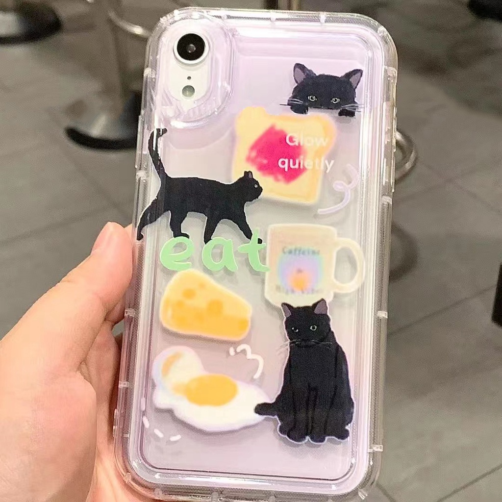 IPHONE Lembut Casing Ponsel Transparan Kompatibel Untuk Iphone14 13 11 12 Pro XS Max X XR 7 8 Plus Casing Kucing Hitam TPU Silikon Shockproof Cover