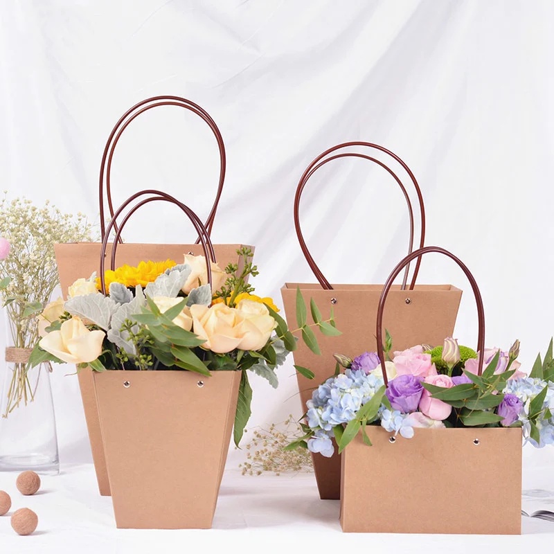 [10 Pcs] Flower Kraft Paper Bag / Flower Bags With Handle / Gift Bag Bouquet / Paper Bag Bunga / Tas Kraft Tote Buket Bunga / Kantong Btk Tl Pj