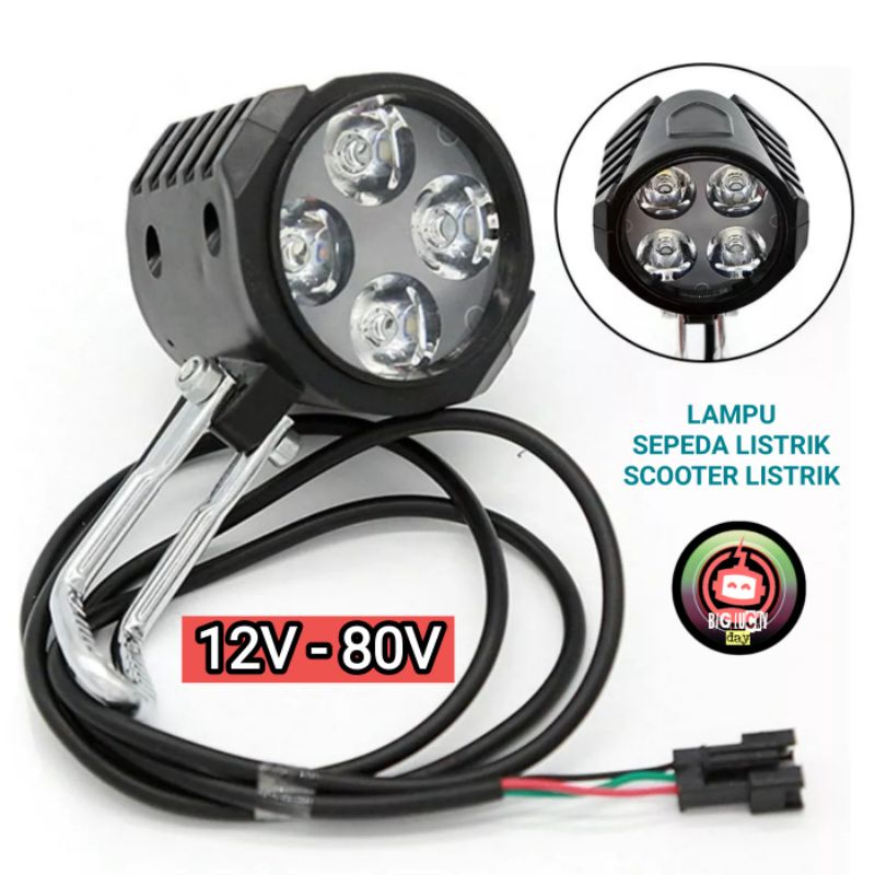 LAMPU + KLAKSON SEPEDA LISTRIK SCOOTER LISTRIK 12V - 80V UNIVERSAL LAMPU TEMBAK SOROT SKUTER ELEKTRI