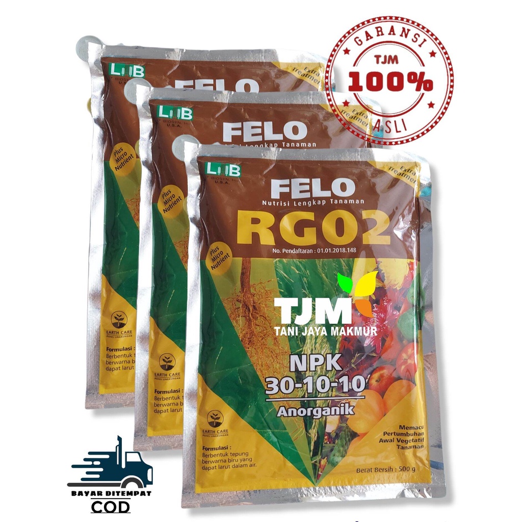 PUPUK FELO RG 02 30-10-10 500 gram/nutrisi lengkap tanaman/pupuk felo rg02/npk rg 02/pupuk daun aglo