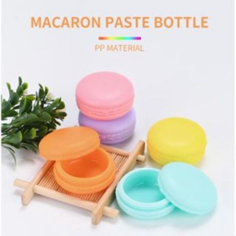 QQ4 BOTOL KRIM TRAVELING 10gram MACARON | Pot Jar 10gr bahan plastik bentuk makaron biskuit | Pot share in jar 10 gram 10 gr | tube pot warna warni wadah isi ulang krim cream crim krem kosmetik skincare lip cream lipcream lip krim