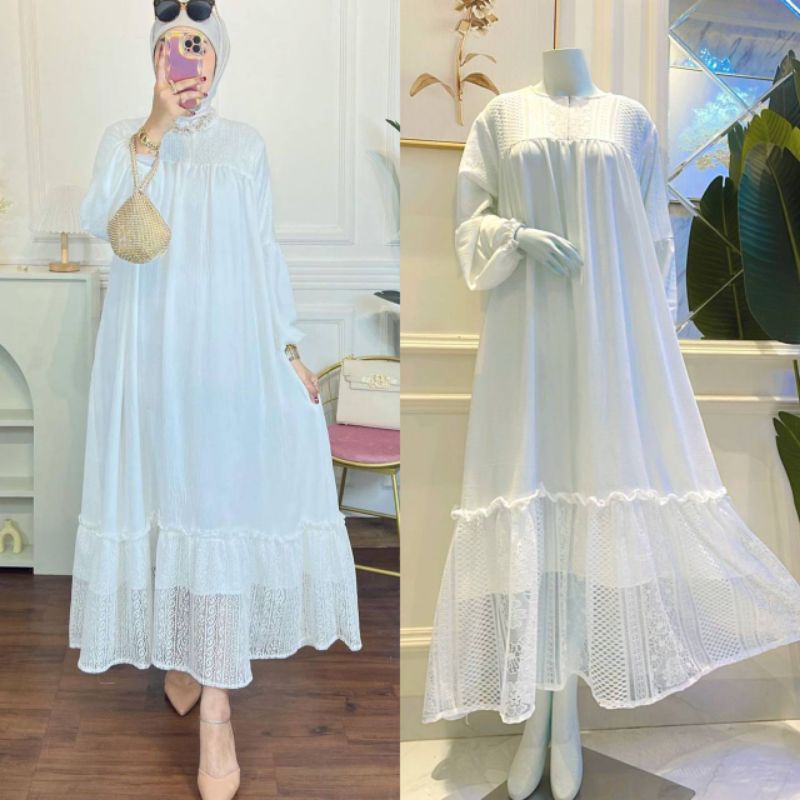 NEW MALIKA DRESS BEST SELLER GAMIS BROKAT KOMBINASI TERLARIS DRESS RAYA KEKINIAN