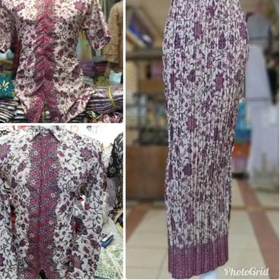 ☎ COUPLE BATIK / ROK PLISKET / ROK DUYUNG / ROK LILIT MOTIF BUNGA TANJUNG PINK ➩