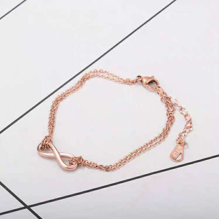 Gelang Kaki Bahan Titanium Steel 18k Warna Rose Gold Tahan Air Tidak Pudar Gaya Korea Eropa Amerika