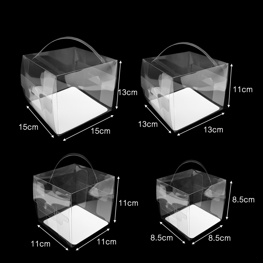 Wadah Plastik Bening Roti Keju Bakery Penyimpanan Makanan Aksesoris Foldable Dessert Packing Box Empat Ukuran Kotak Kue Dengan Pegangan