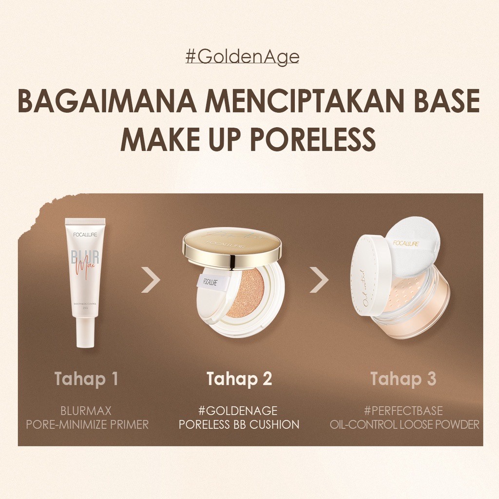 NIK - FOCALLURE Poreless BB Cushio Foundation Full Coverage Waterproof Foundation #GoldenAge FA198 BPOM ORIGINAL