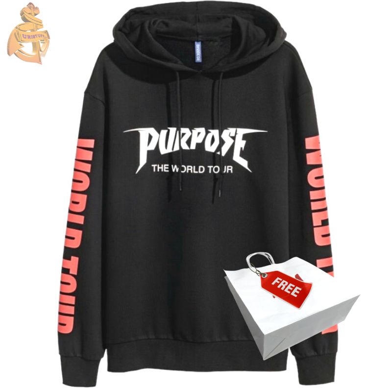 Hoodie H&amp;M Purpose Tour Hitam HnM Black Pria Cowok Wanita Free Paper Bag