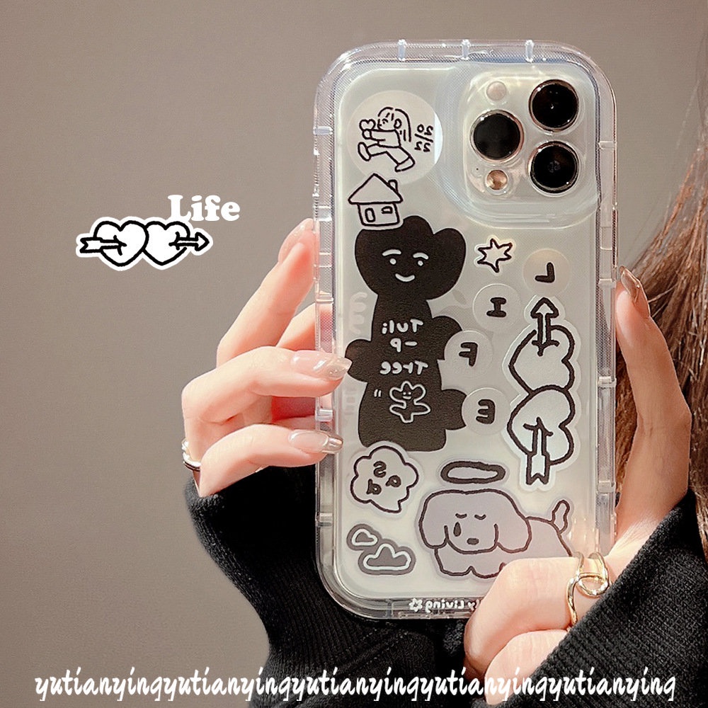 IPHONE Kartun Lucu Case Kompatibel Untuk Iphone7 8Plus 11 14 13 12 Pro MAX XR 6 6S X XS MAX SE 2020 Airbag Graffiti Anjing Yang Indah Cinta Hati Stiker Shockproof Bening TPU Soft Cover