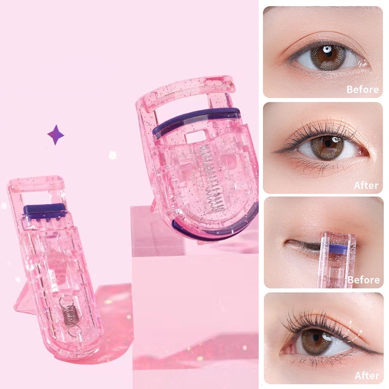 Penjepit Bulu Mata Sudut Lebar Mengkilap Mini Portable Cute Lash Pinset Eyelashes Curling Clip Alat Makeup Mata Praktis Strip Silikon Tahan Lama Penjepit Bulu Mata Kecil