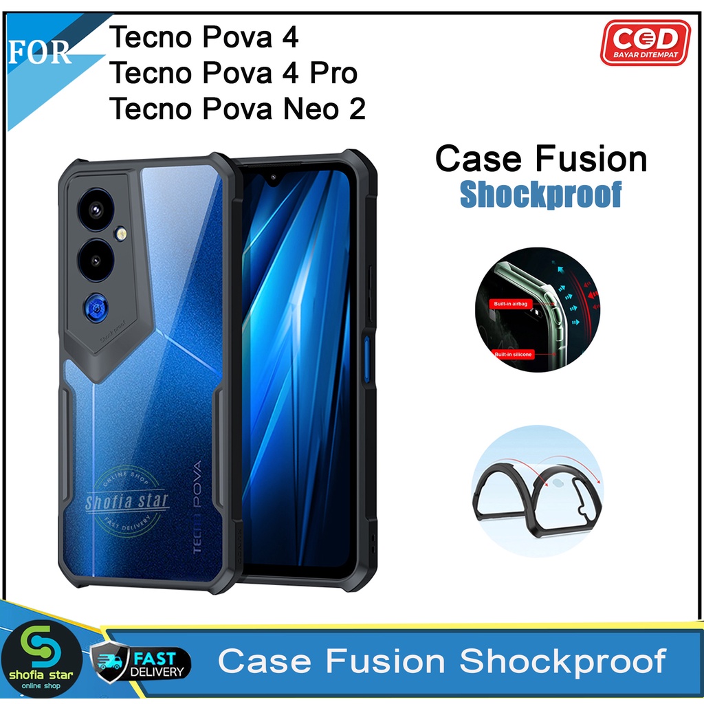 Paket 4in1 Case Tecno Pova 4 Pova 4 Pro Pova Neo 2 Pova 3 Pova 2 Softcase Fusion Shockproof Transparan Protect Casing