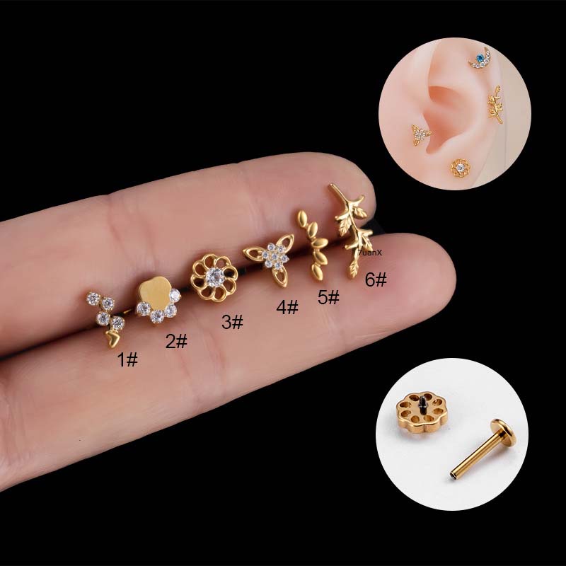 1biji Hypoallergenic G23 Baja Titanium Labret Stud 2023baru Tindik Bibir Lobe Helix Pinna Ear Stud 16Gauge