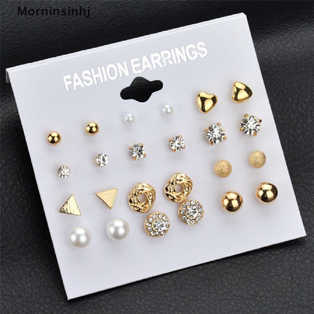 Mornin 12PCS/Set Kristal Berlian Imitasi Ear Stud Earrings Wanita Pesona Anting Perhiasan id