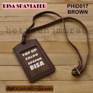 gantungan ID card kulit asli warna coklat - id card holder PHID017 Terlaris