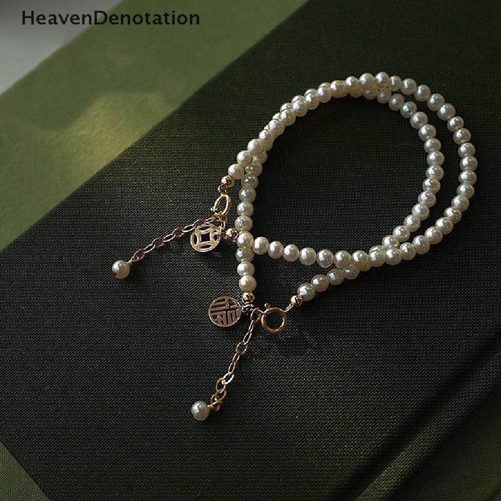 [HeavenDenotation] Vintage Peri Fashion Wanita Gelang Retro Mutiara Liontin Berongga Tembaga Uang Gelang Yang Dapat Disesuaikan Untuk Wanita Keberuntungan Tangan Rantai Perhiasan HDV