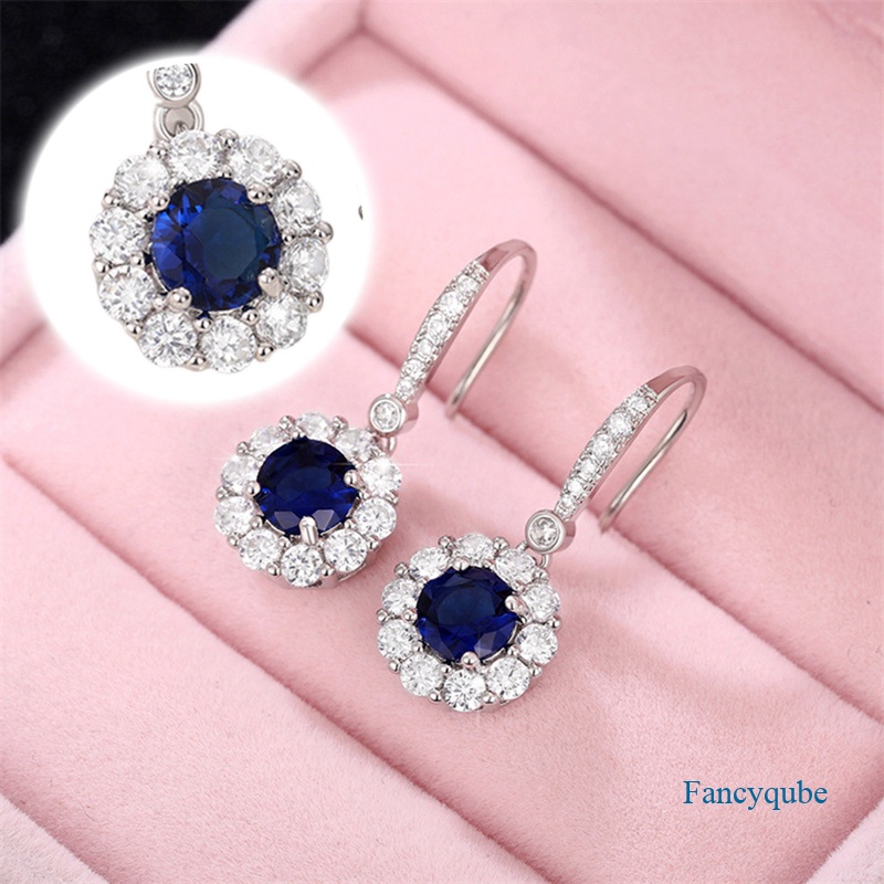Fashion Deep Blue Cubic Zircon Menjuntai Anting Untuk Wanita Temperamen Yang Baru Didesain Lady's Earrings Pesta Pernikahan Perhiasan Mewah