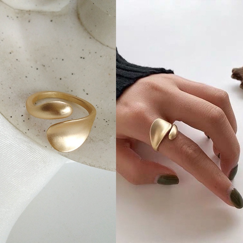 Cincin Terbuka Sederhana Untuk Wanita Warna Emas Fashion Korea Gadis Jalanan Pernikahan Rings Adjustable Knuckle Finger Jewelry Perhiasan