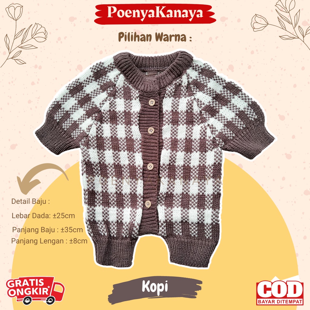 Sleepsuit Rajut Bayi Pendek Motif Kotak 0-6 Bulan KD09