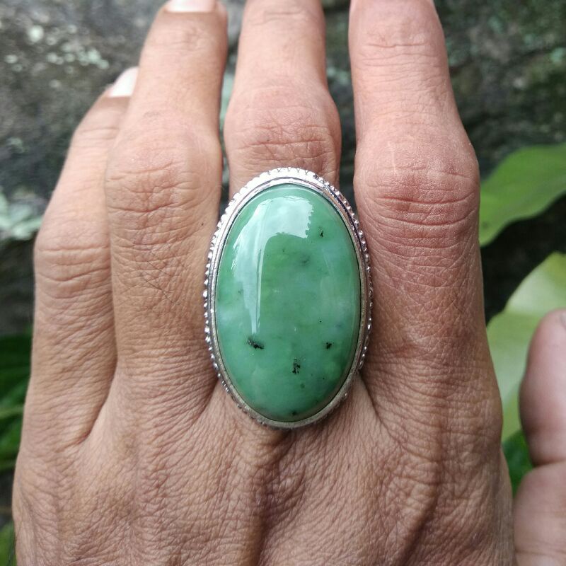 Cincin Pria Batu Giok Nefrit Aceh Natural Nephrite Jade Ring Simple Keren