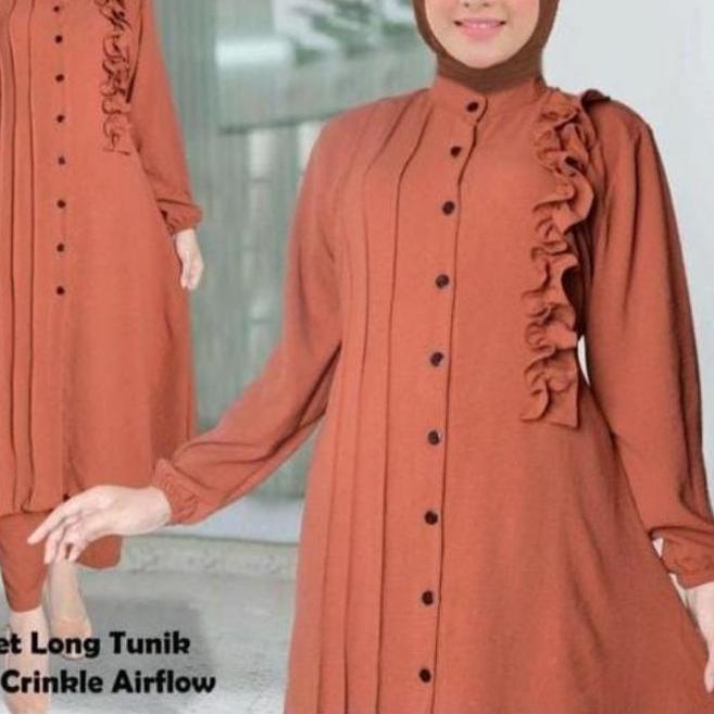 ❁ AUREL SET/Stelan Long Tunik Cringkle Airflow Terbaru ⅍