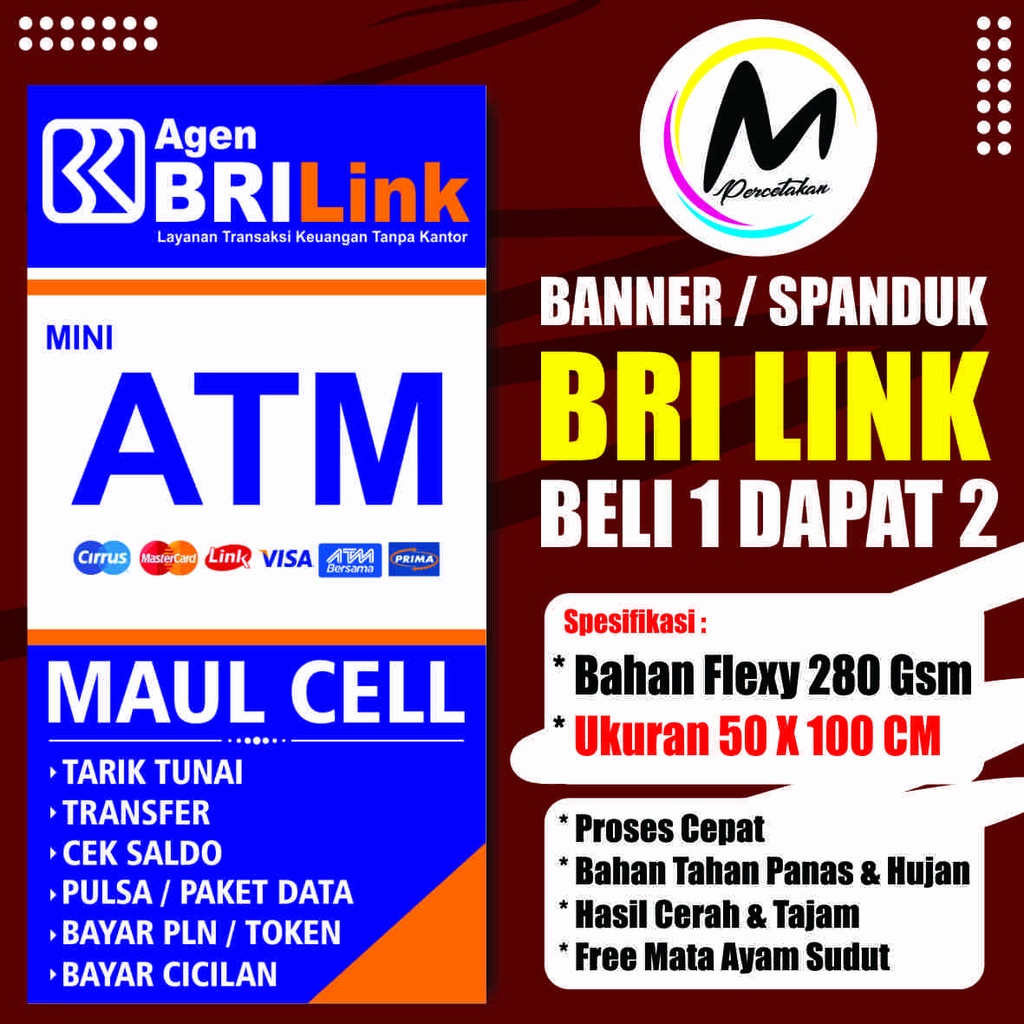 Banner Agen Brilink Spanduk Mini ATM - Ukuran 50x100 Cm