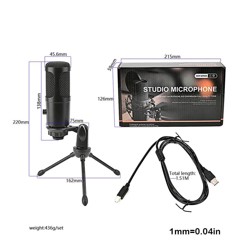 Huit Microphones Profesional USB Tripod Peralatan Laptop Mikrofon Siaran Suara Gaming Streaming Studio Desktop Tools