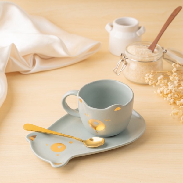 

Promo ARAMI Serving Cup w Coaster Set Bear Design Gelas Keramik Beruang Gift - Blue Murah