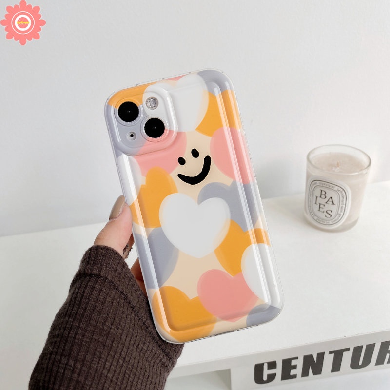 IPHONE Kartun Smiley Case Kompatibel Untuk Iphone11 14 13 12 Pro MAX 6 6S 7 8 Plus XR X XS MAX Warna-Warni Cinta Hati Pelindung Kamera Lembut TPU Silicon Shockproof Airbag Penutup Belakang