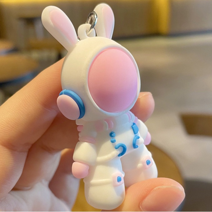 3d Space Rabbit Key Chain Resin Karet Lembut Bunny Doll Keyring Bag Charm Liontin Pink Biru Pasangan Gantungan Kunci Untuk Wanita Anak