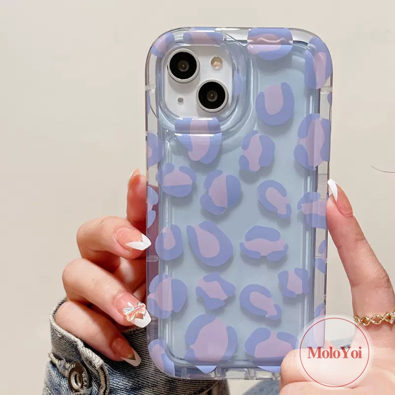 IPHONE Casing Ponsel Kompatibel Untuk Iphone11 14 13 12 Pro MAX X XS MAX XR 6 6S 78 Plus SE 2020 Ins Ungu Leopard Print Kamera Perlindungan Shockproof Airbag Lembut TPU Case Cover