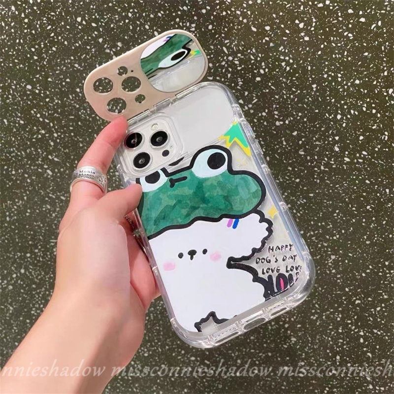 Flip Kreatif Make Up Mirror Case Kompatibel Untuk IPhone 14 Pro MAX 7Plus 8Plus XR 11 12 13 14 Pro MAX X XS MAX SE 2020 Graffiti Lucu Kartun Hewan Kodok Anjing Kelinci Soft Cover