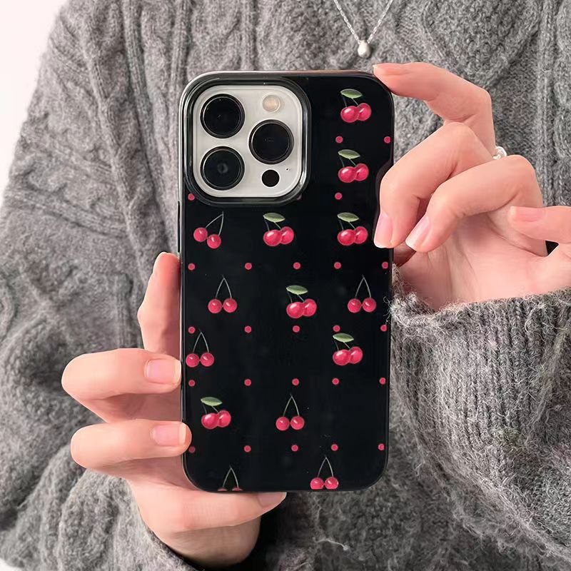 IPHONE Ins Full Screen Cherry Cocok Untuk Iphone14 14pro 14plus 13 13mini 13pro 13prm iPhone12 7Plus 8Plus Xr XS 13 12mini Pro Max Empat Sudut Casing Ponsel Tahan Guncangan