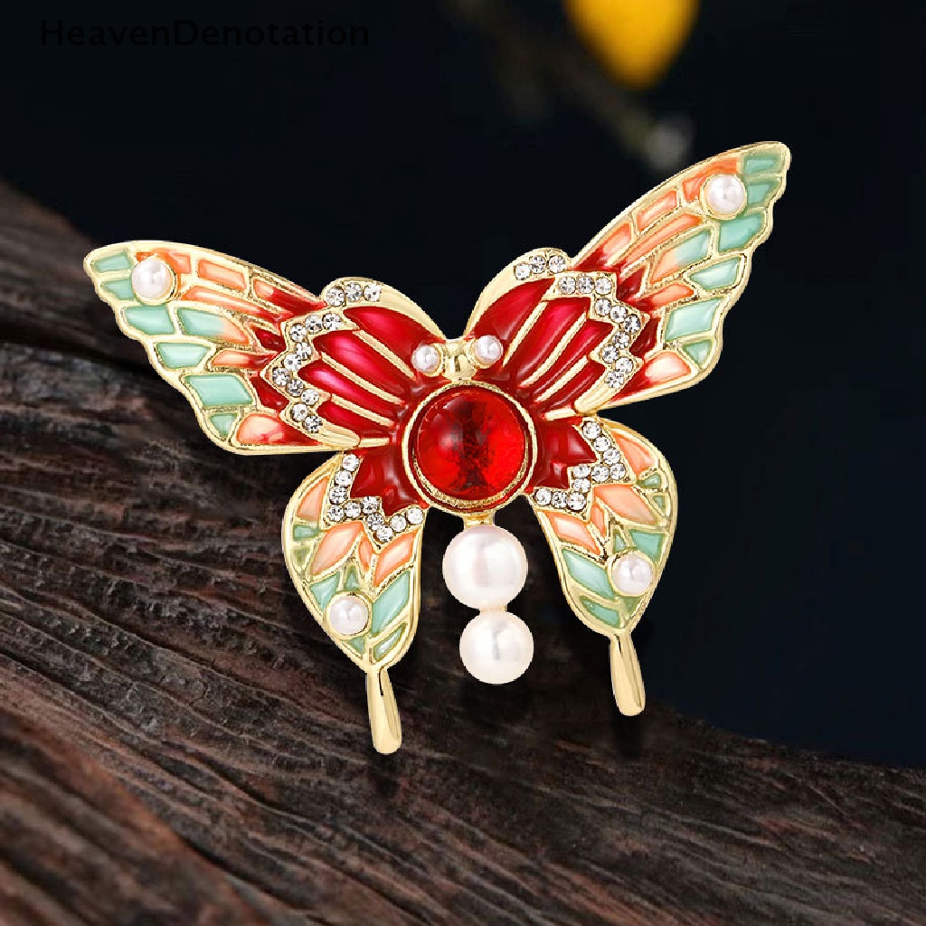 [HeavenDenotation] Vintage Colorful Butterfly Bros Kristal Berlian Imitasi Enamel Pin Terbang Serangga Hewan Bros Pakaian Perhiasan Hadiah HDV