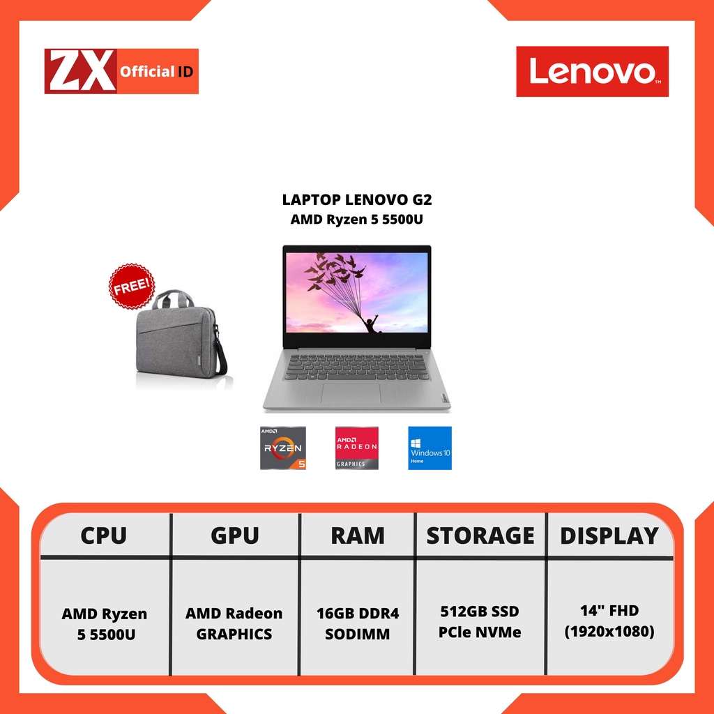 LAPTOP LENOVO G2 - RYZEN 5 5500U 16GB 512GB SSD VEGA 7 WIN11 + OHS
