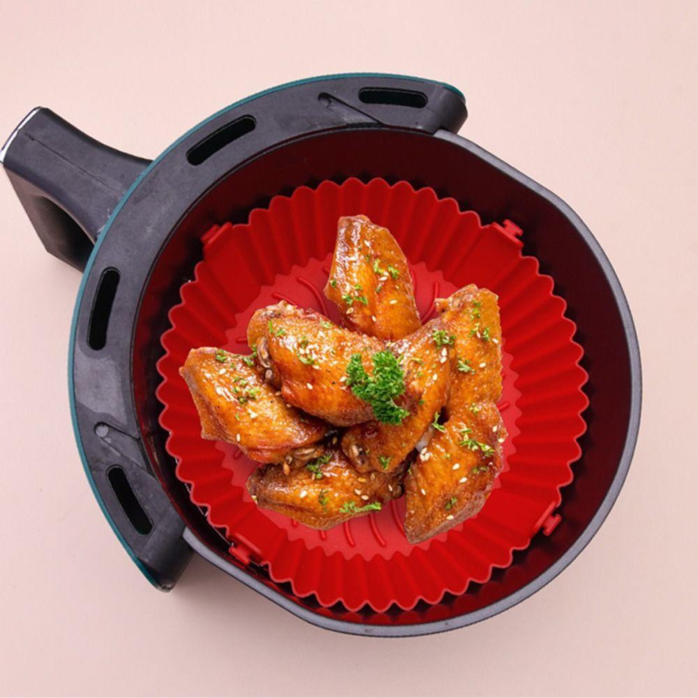 Solighter Bulat Silikon Panci Grill Pot Tray Reusable Pizza Plate AirFryer Aksesoris Baking Basket